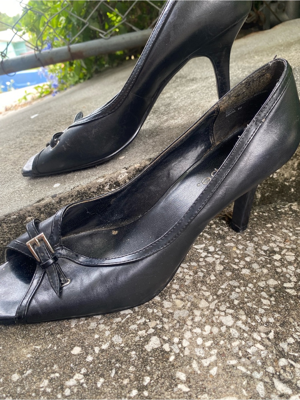 Maripe Black Peep-Toe Leather Heels - Picture 5 of 13